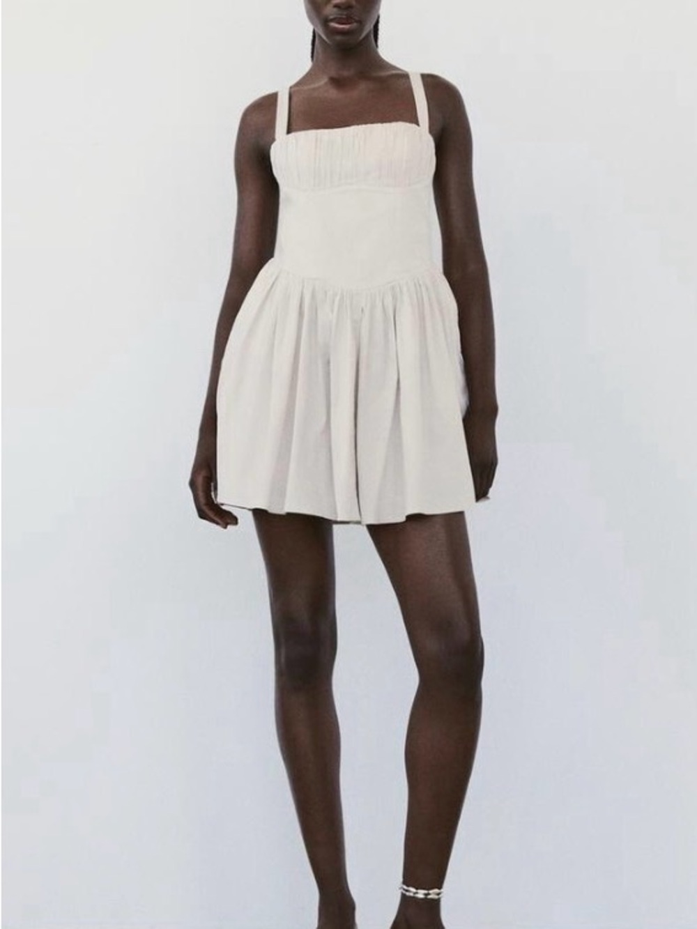 Zara Cream Mini Dress with Square Neck and Wide Straps